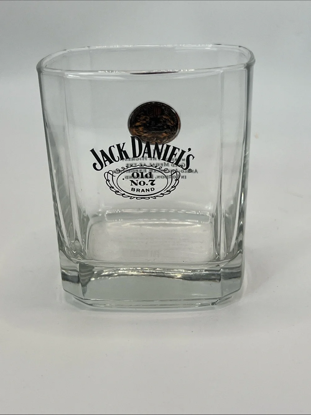 Jack Daniels Clear Glass Square Whiskey Tumbler with Black Logo